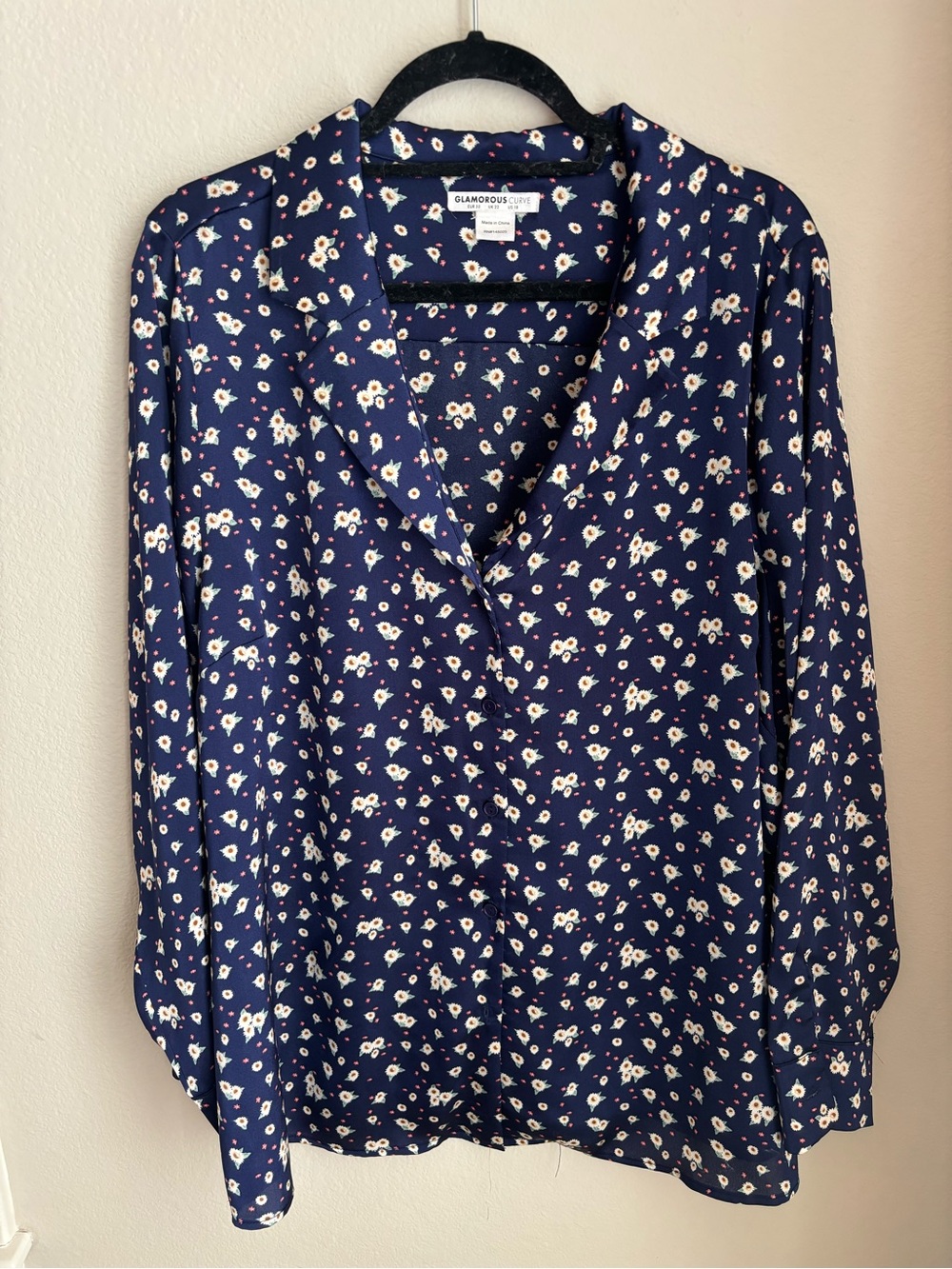 ASOS Curve Navy Floral Button-Front Blouse